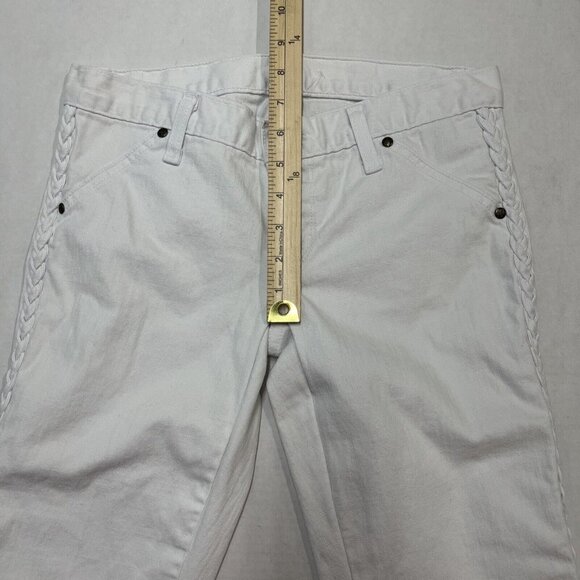 Anlo Womens 26 White Flare Leg Jeans Denim with Braided Sides Boho Festival - Picture 6 of 9